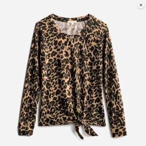 Nine Britton Billie Tie Front Brushed Knit Top -Leopard print